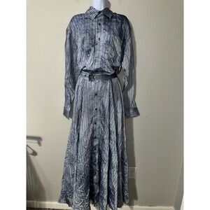 Faith Connexion Sky Stripe Silk‎ Viscose Shirt Dress Suit Set NWT Size M NWT